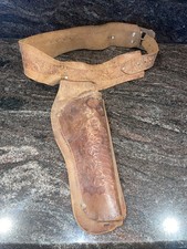 VTG Western Leather Cap Gun Holster Brown Vintage Cowboy 1950  s 60  s Used Worn