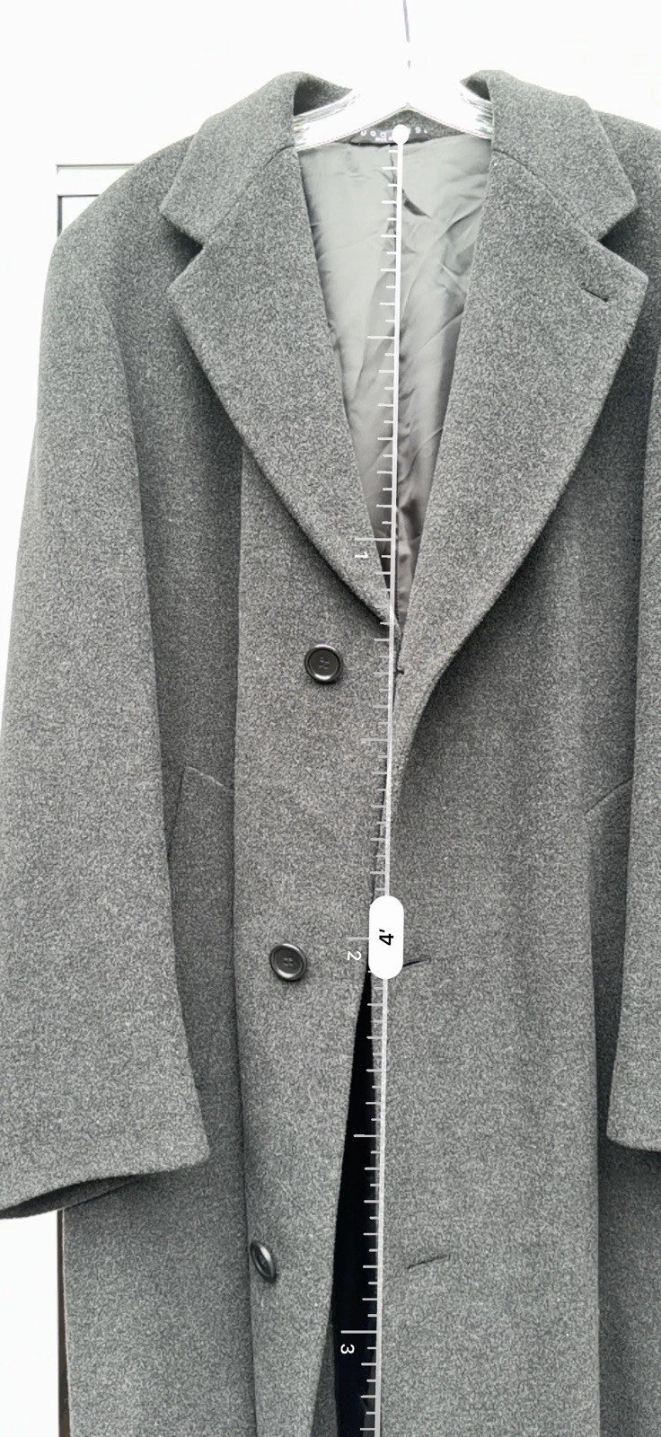 Vintage Hugo Boss Men's Gray Long Wool Overcoat Size 40L Lined Pockets Notch - product detail image 7