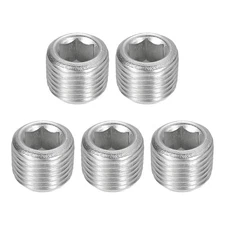 5Pcs Socket Pipe Plugs, NPT 1/8"Stainless Steel Hex Thread Pipe Caps, Silver