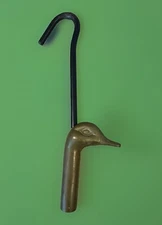 Vintage Brass DUCK Mallard Fireplace Tool Damper Pull Hook, 9.5”