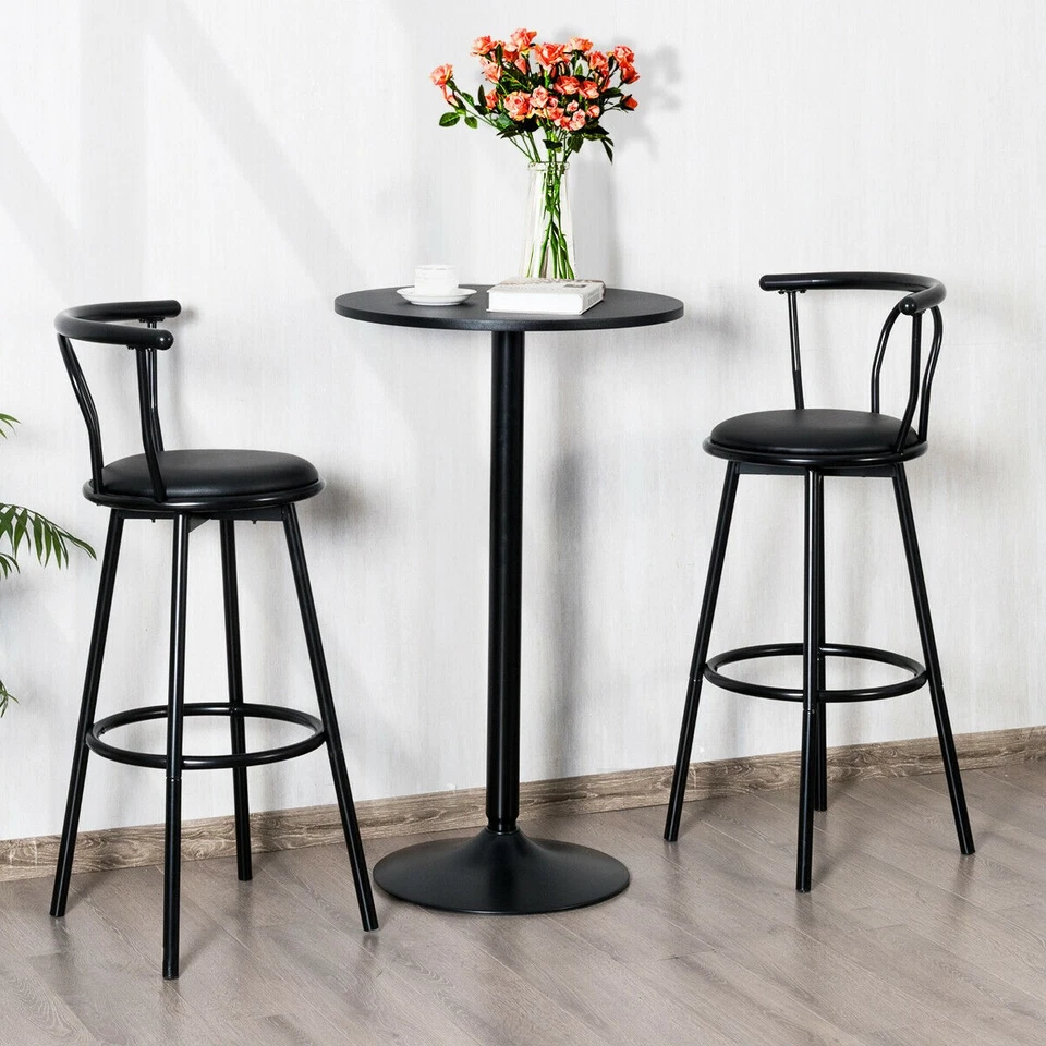 Set of 2 Round Pub Table 24" Bistro Bar Height Cocktail Table w/Metal Base Black - Image 2 of 4