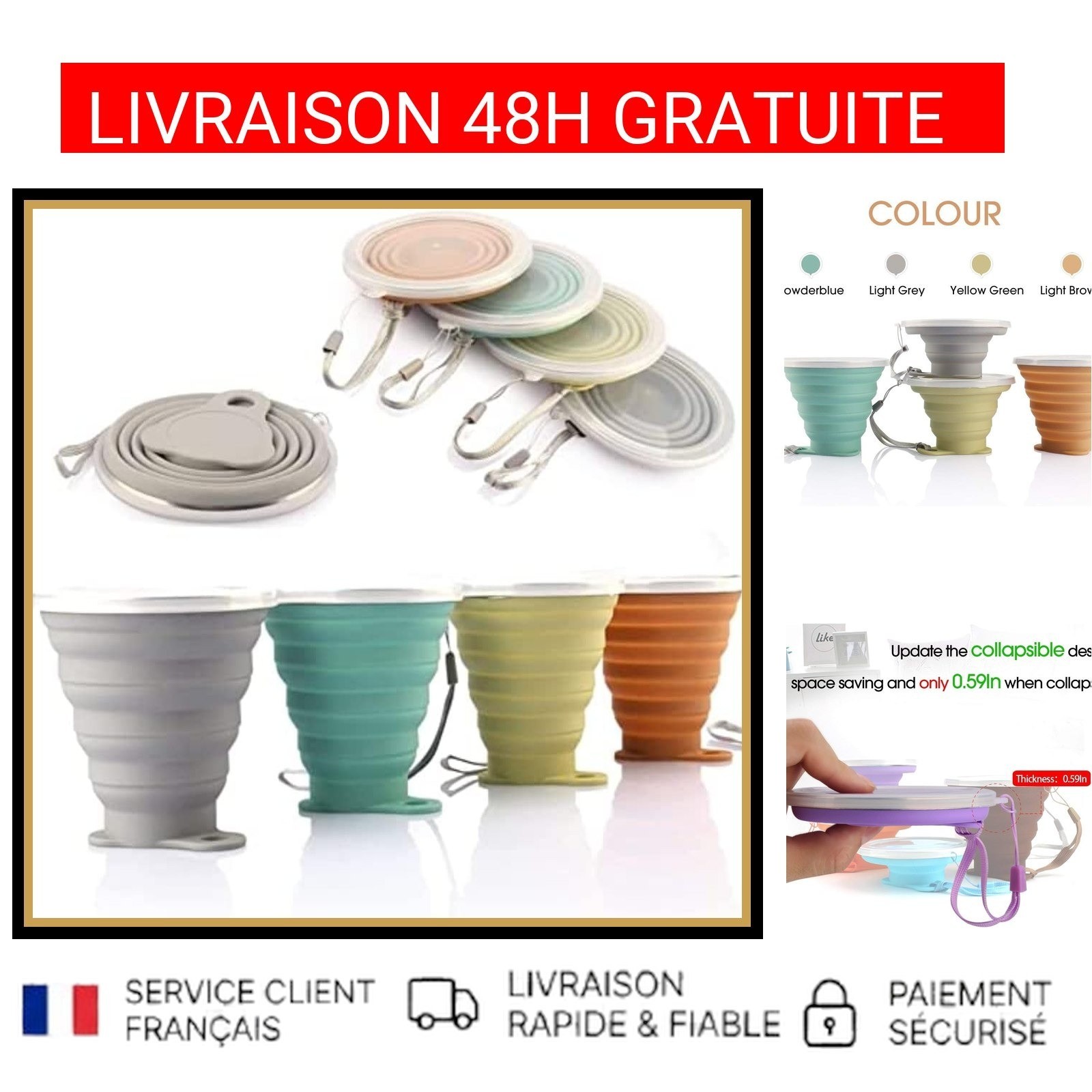 Tasse pliable voyage en silicone lot de 4 verres de camping légers pour randonnée