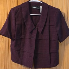 Vtg Sag Harbor Womens Houndstooth Jacket Burgundy Black Button Short Sleeve 8
