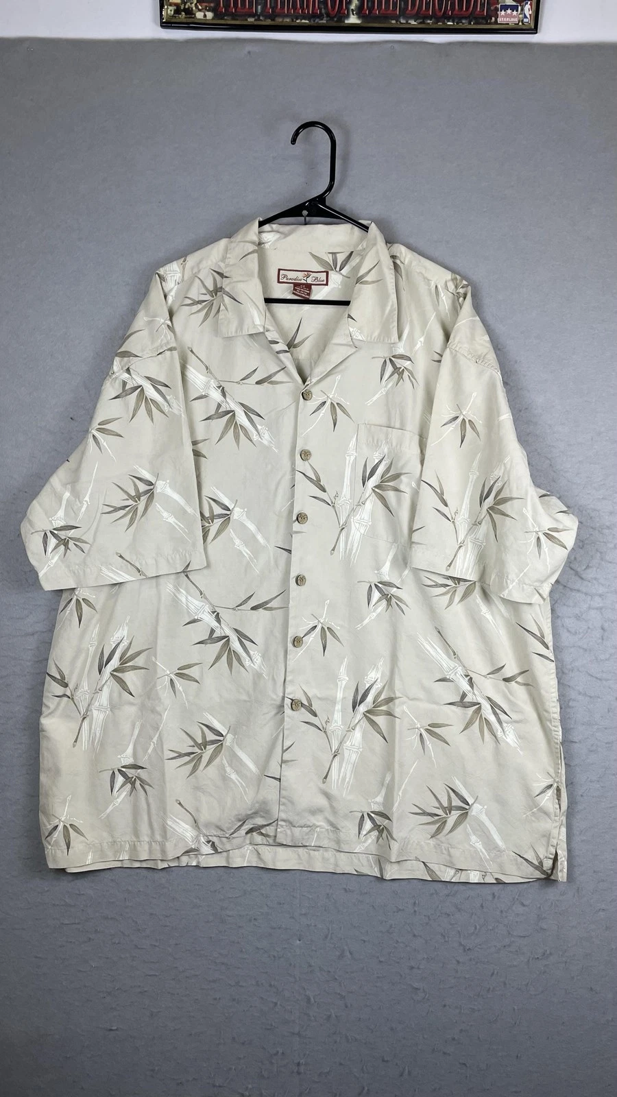 Paradise Blue Shirt Mens 2XL Silk Hawaiian Short Sleeve Button Front Bamboo