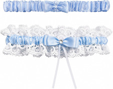 2-Pcs Blue White Bridal Garters for Bride Wedding Lace Garter Set Something Blue