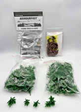 1/72 Sand Bag Walls Set #2 Curved+Armourfast Stone Walls & Gate+ Greenery Plants
