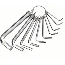Professional Metric Hex Key Set 10-Piece Cr-V Steel Rust Resistant with Keyring