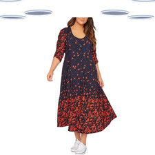 Ex Women's Plus Size Short Sleeve Printed Tea Party Dress in Navy Floral