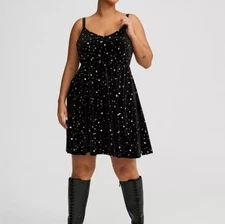 Torrid Mini Dress Black Velvet Silver Moon & Stars Whimsigoth Size 5X Women's