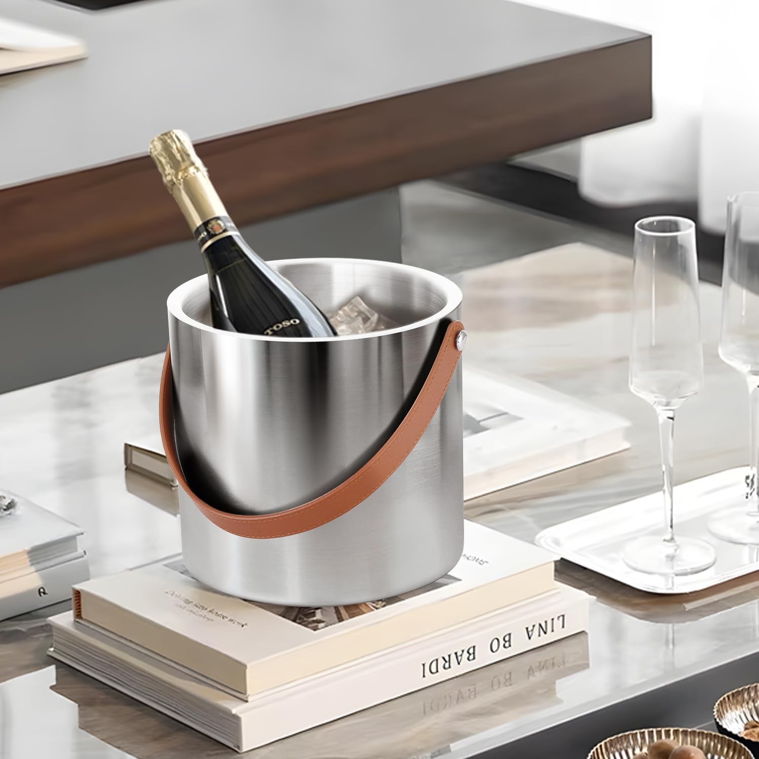 Double Wall Vacuum Ice Bucket with Lid & Accessories, 3L, Champagne Wine Bar