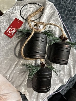 Set of 3 Rustic Vintage Harmony Giant Lucky Cow Bell Ornaments Place & Time