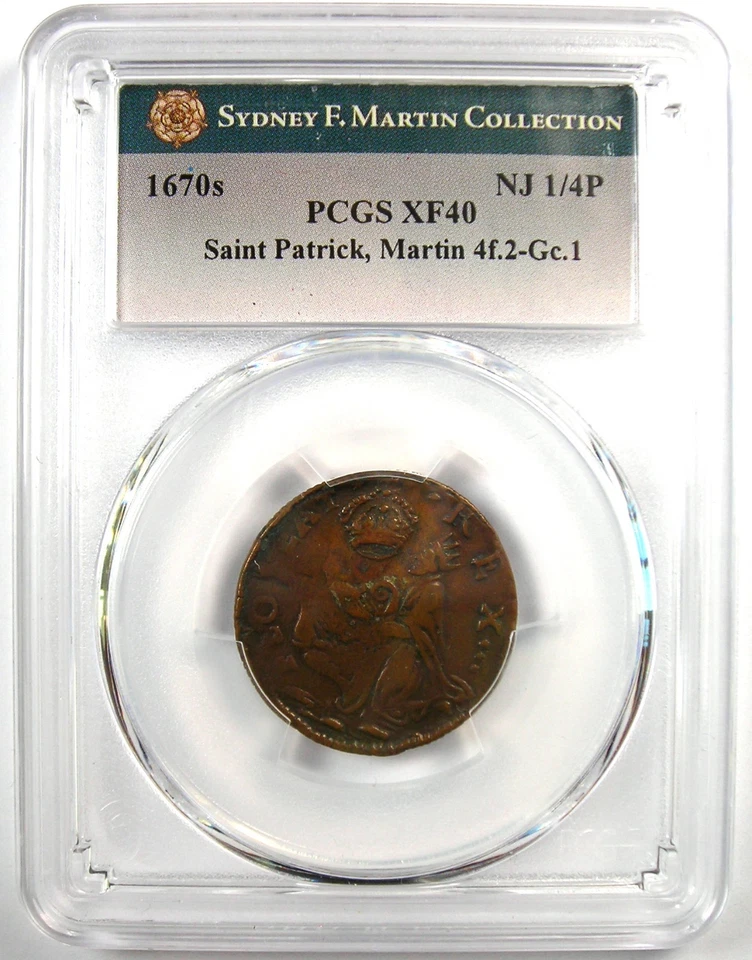 1670 New Jersey St Patrick Farthing Colonial Coin 1/4P - PCGS XF40 - $3500 Value - Image 2 of 4