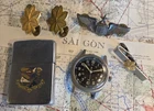 Vintage Vietnam Vet Lot w/Benrus DTU-2AP W-3818B Watch + Zippo-Wings-Medals-Map