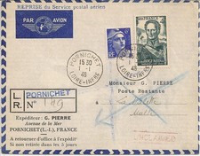 LETTRE PAR AVION REPRISE DU SERVICE POSTAL AERIEN PORNICHET POUR LA VALETTE 1946