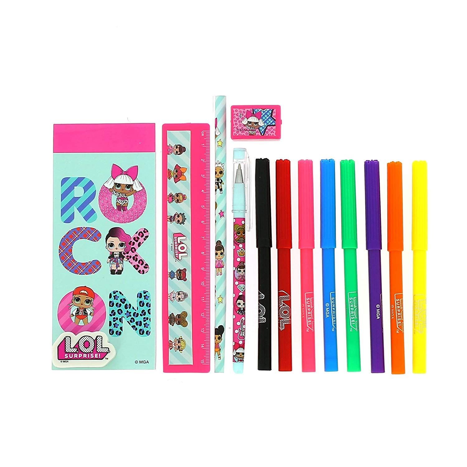 L.O.L Surprise Deluxe Stationary Set Notepad Ruler Eraser Sharpener Pens Pencils