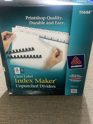 NEW Avery Clear Label Dividers Unpunched 8 Tabs - 17 Sets/ 11444 - OPEN BOX