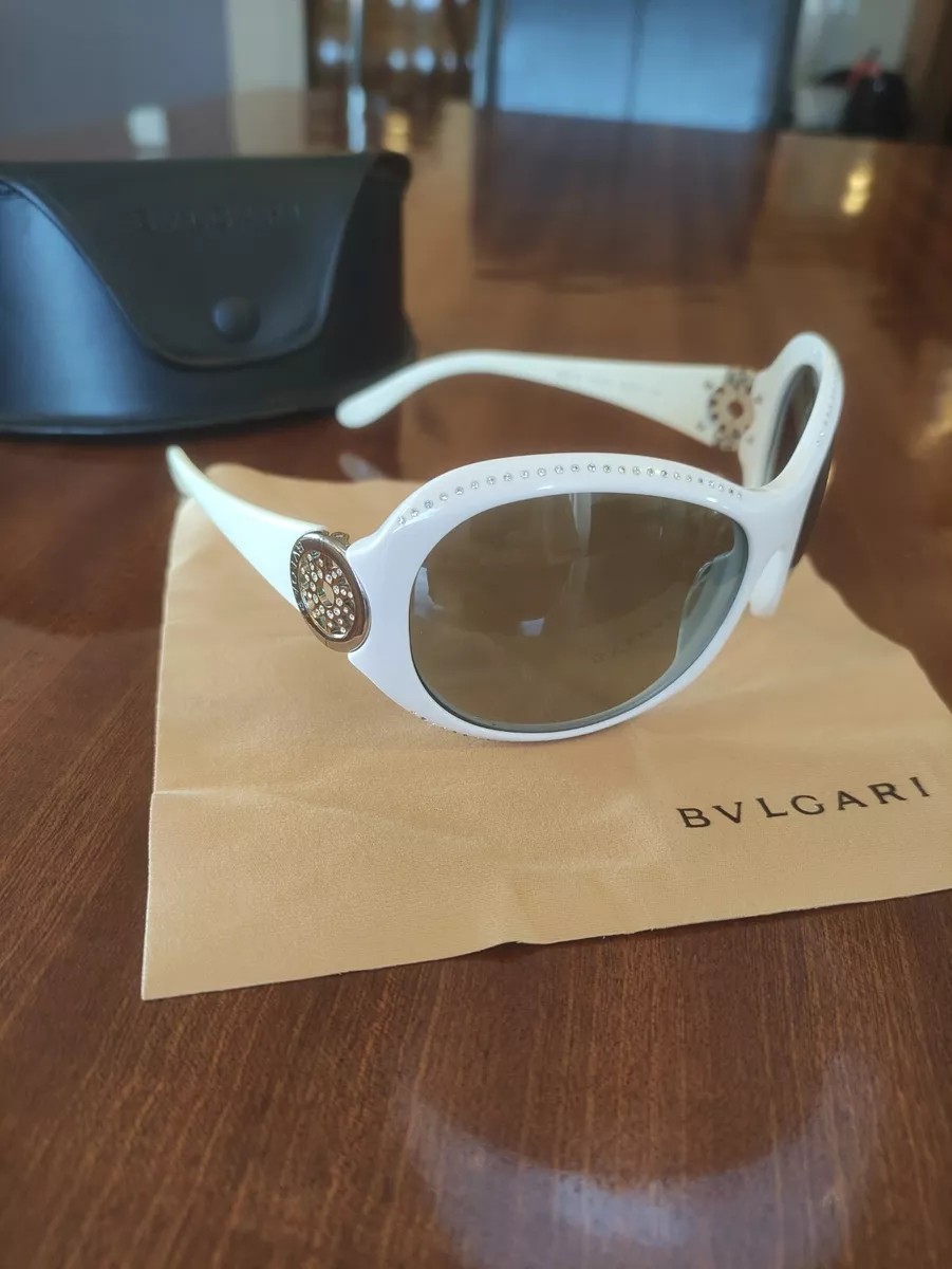 Bvlgari 852 B White Round Oversized Swarovski Women Sunglasses