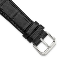 19mm 7.5" Black Alligator-Style Leather Silver-tone Buckle Watch Band