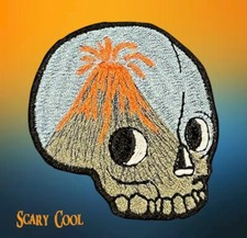 New Skull Volcano Head Iron On Horror Embroidered Gothic Biker Patch