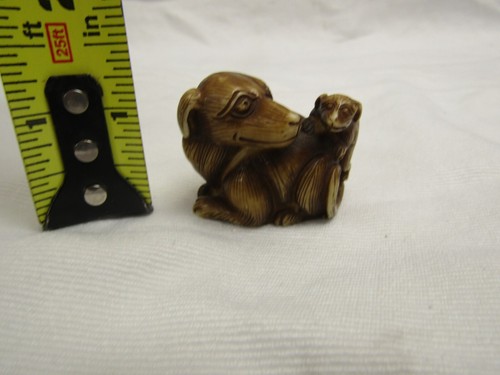 Japanese Netsuke Style Resin Figurine Sculpture ASIAN CARVED DOGS PUPPY