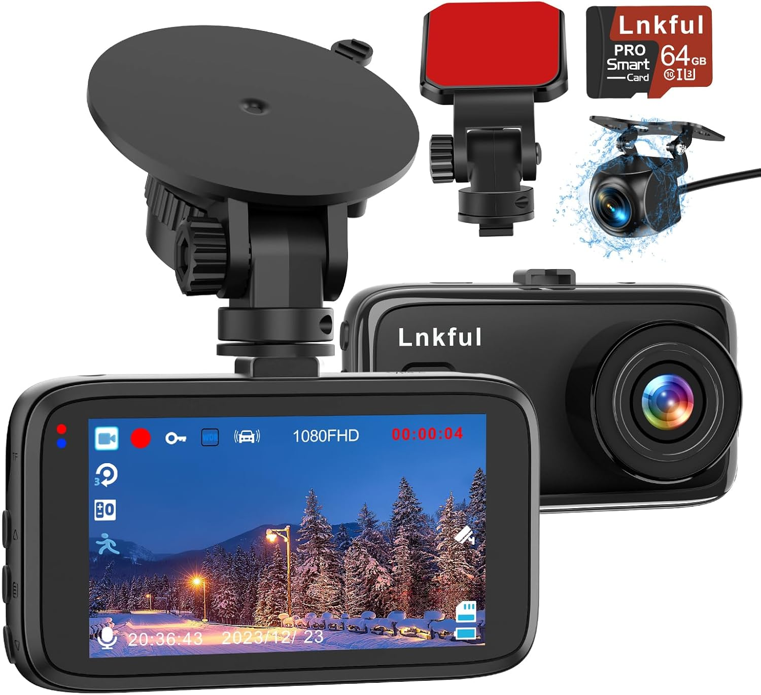 Dash Camera for Cars, Dash Cam Front and Rear Dual 1080P, Dashcam with 64GB Card