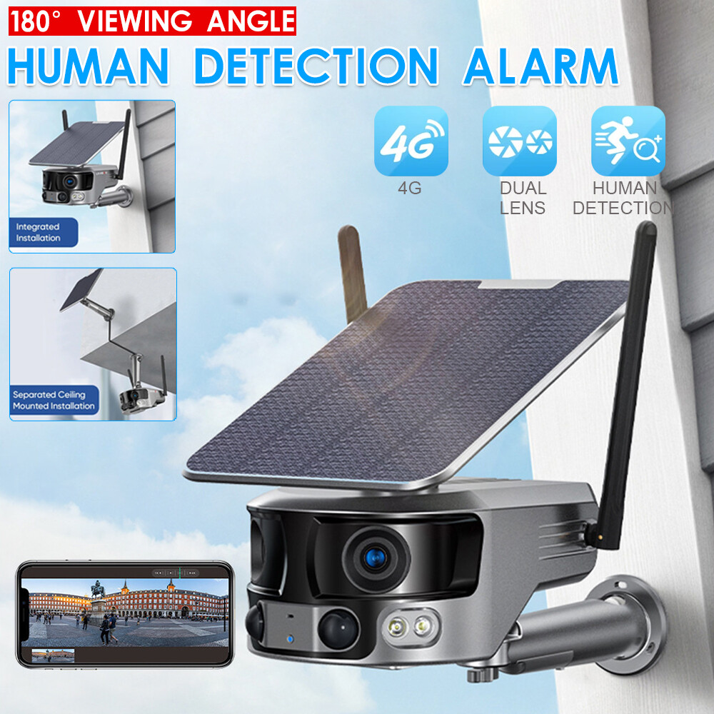 4G/WIFI Solar Security Camera Dual Lens Wide View 4K/8MP Auto Human