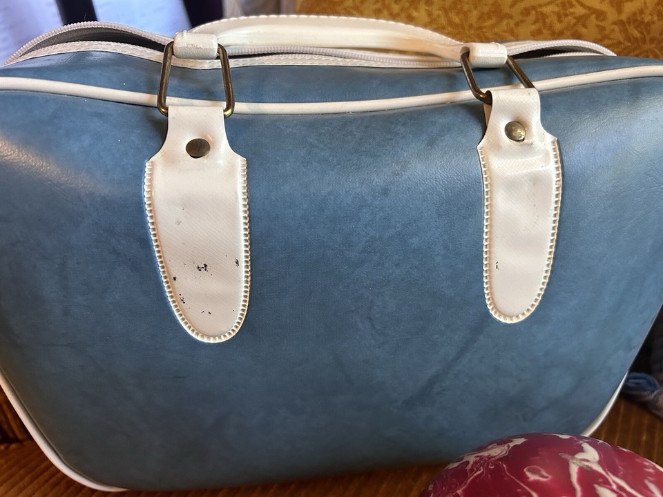 Vintage Duckpin Bowling Balls Pink & Cream 3lb10oz With Blue/white