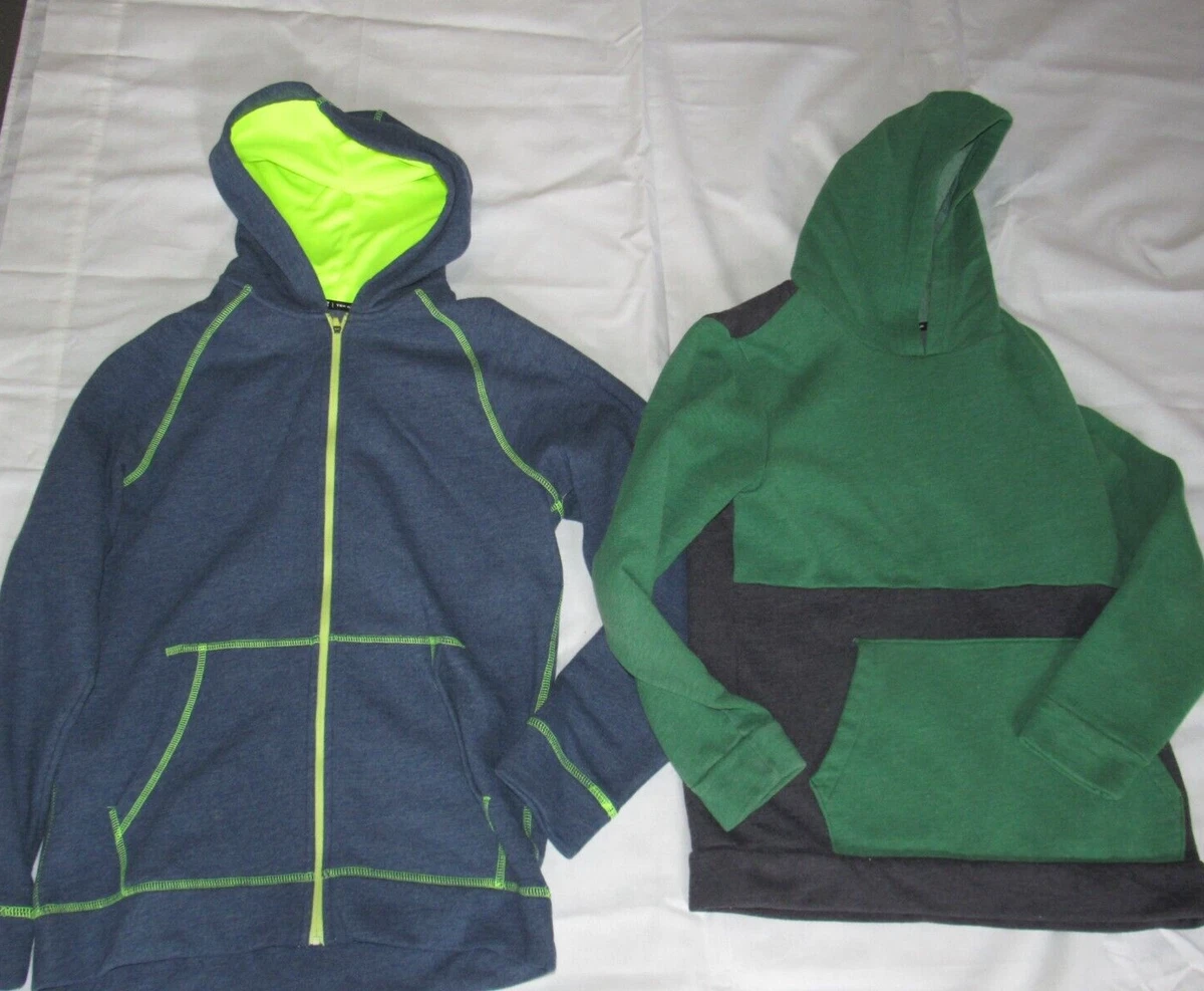 2 Boys Large 14 16 Tek Gear Pullover Zip Up Green Blue Hoodie Sweatshirt Lot