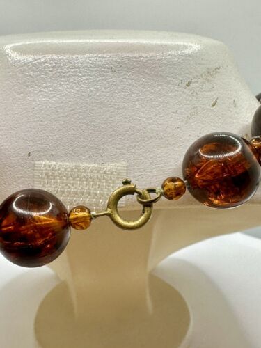 Faux Amber Vintage Beaded Necklace Chunky Brown Plastic Imitation Retro - Picture 6 of 7