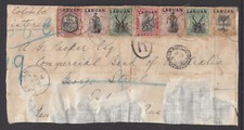 1901 LUBUAN OV/PRs ON PIECE OF CLOTH WRAPPING TO SYDNEY ........................
