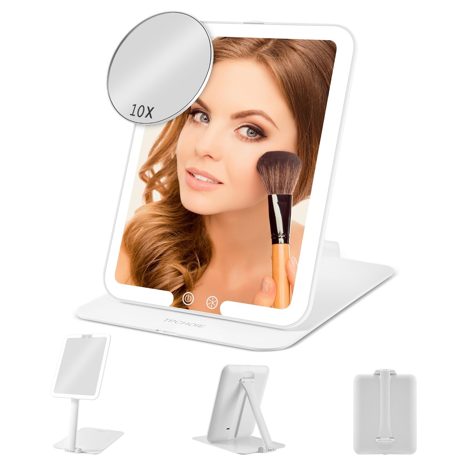 Lighted Travel Mirror Tall with Removable 10X Mirror,Rechargeable Light Mirro...