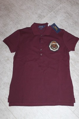 POLO by Ralph Lauren Womens Short Sleeve Polo Shirt Wine Wine Red Size M Slim Fit New