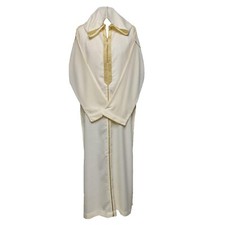 Men's Moroccan Rich Soft Cotton Cream Gold Hooded Thobe Jubba Djellaba