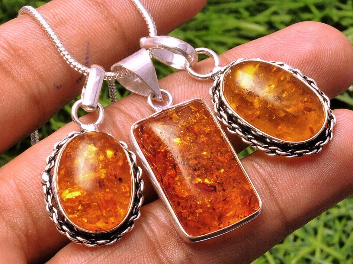 Sterling silver amber pendant discount