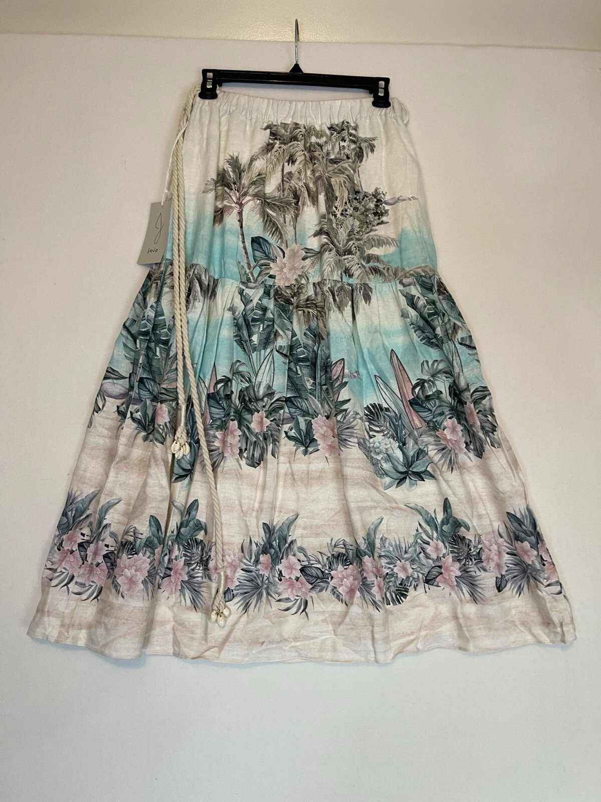 JOIE Pull-on Skirt Maxi NWT Sz S Tropical Floral Linen Blend Lined GORGEOUS!