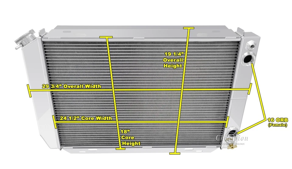 NUEVO RADIADOR DE ALUMINIO CHAMPION 3 FILAS 1980-1993 FORD MUSTANG LS INTERCAMBIO DOBLE PASO Foto 3 de 4