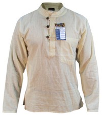 Plain Men's Cotton Full Sleeve Grandad Collarless Button Light Weight Shirt Tops