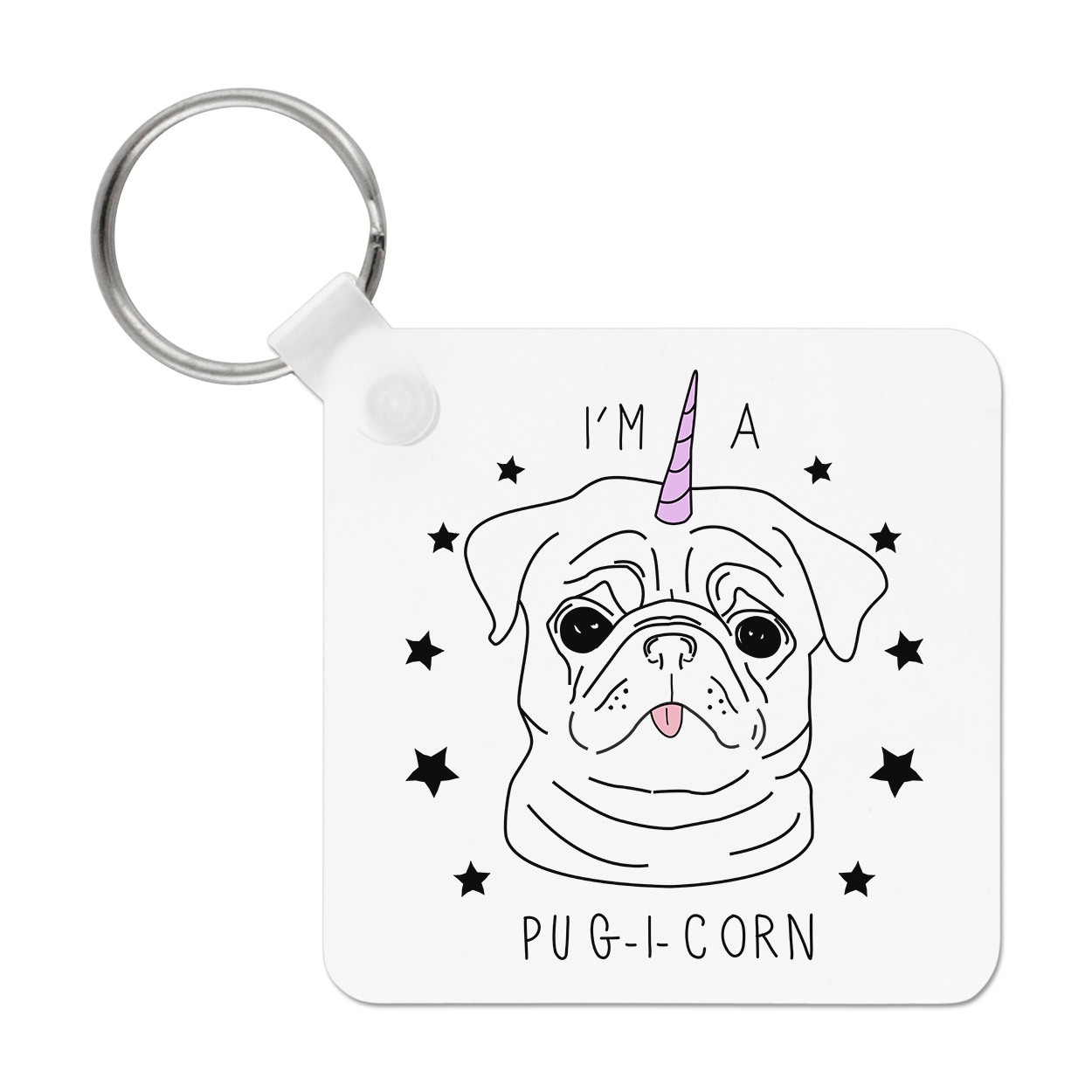 I'm A Pugicorn Stars Keyring Key Chain - Pug Unicorn Dog Puppy Funny