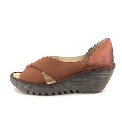 Fly London Yoma Crossover Sandals EUR 40 Womens Size 9-9.5 Tan Copper Leather