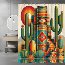 Boho Cactus Desert Shower Curtain, Southwest Sunset Graphic