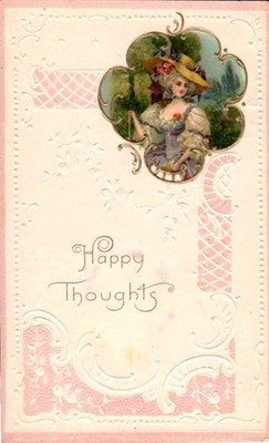 Embossed Lady Portrait Happy Thoughts Postcard Germany 1912 Antique