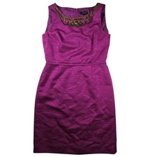 Tahari Arthur S Levine Magenta Beaded Sheath Dress Size 10 Spring Wedding Guest