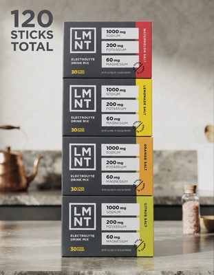 LMNT Electrolyte Drink Mix Variety Pack (4 Boxes / 30 Packs) No Sugar Keto New