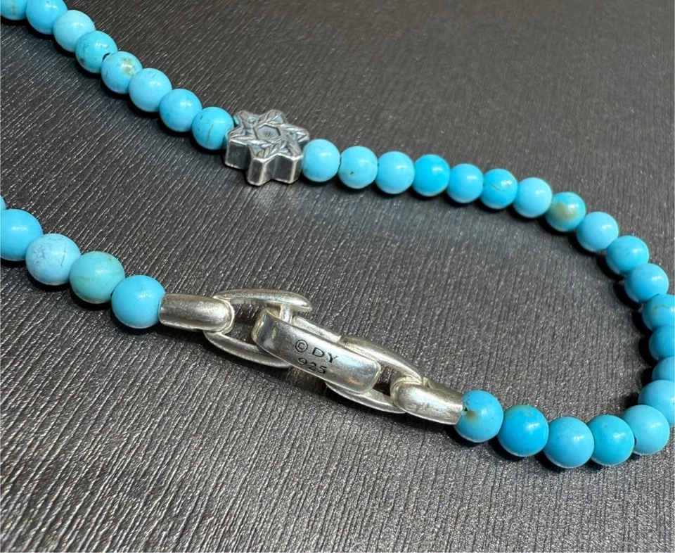 David Yurman 0.925 纯银绿松石珠 Star Of David 男式手链 4 毫米 — 第 3/3 张图片