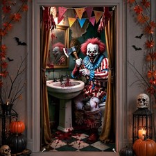 Halloween Garage Door Decoration - 70.9"x35.4" Bloody Clown Cover, Spooky Decor