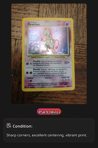 Pokémon Mewtwo Base Set Holo Rare English est. PSA 9 Card #10/102 WotC