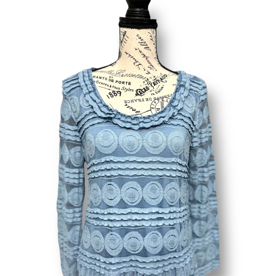 Maxi Vestido Sundance Sauce Encaje Azul Polvoriento Romántico Boho Pradera Talla Grande Foto 3 de 4