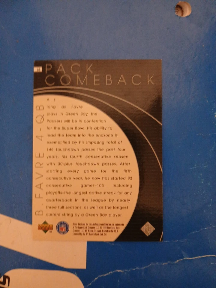 1998 Upper Deck Green Bay Packers II - Pack Comeback Brett Favre #66 - Image 3 of 3