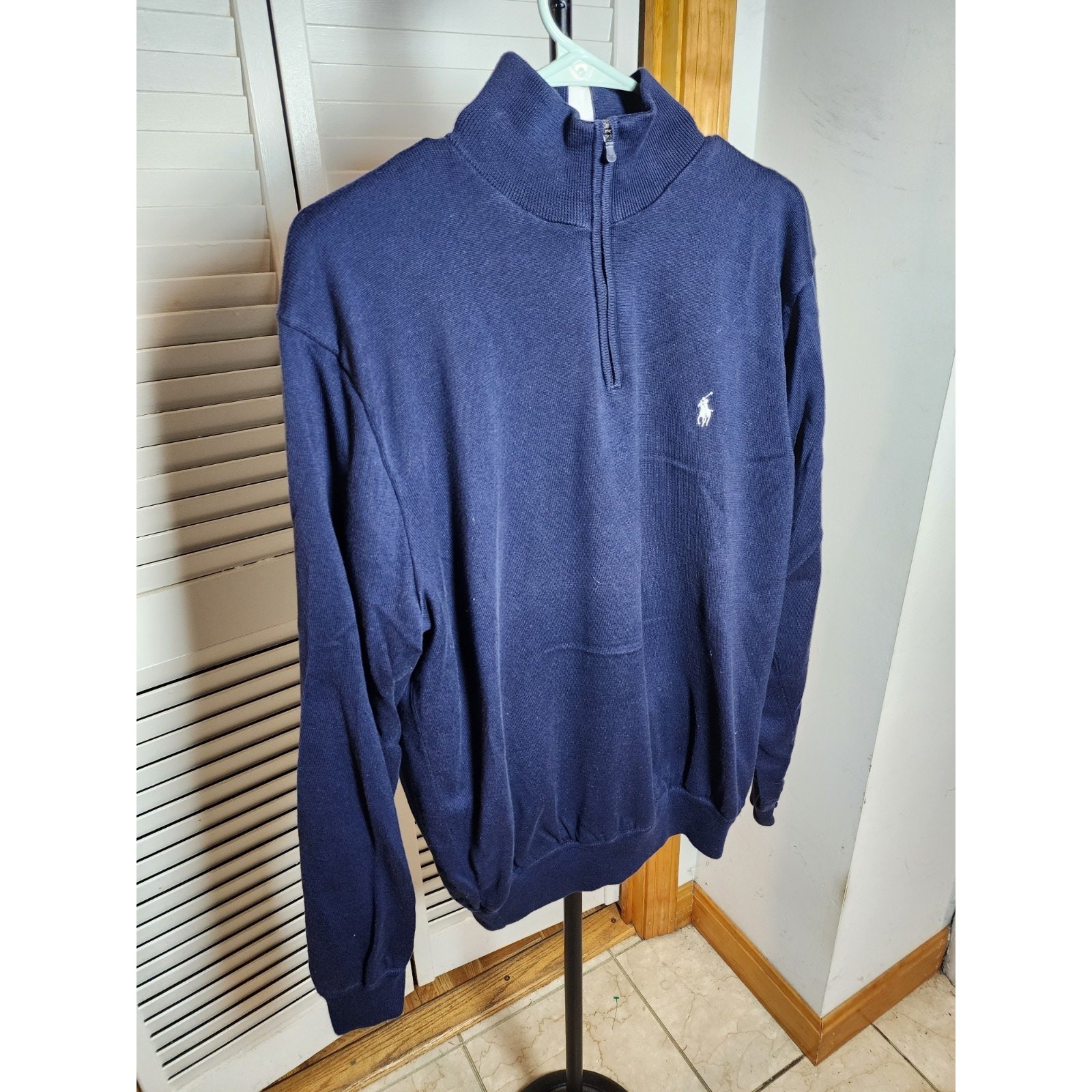 Polo Ralph Lauren Golf Felpa Uomo XL Blu Quarto Zip Rosso Pony Vintage