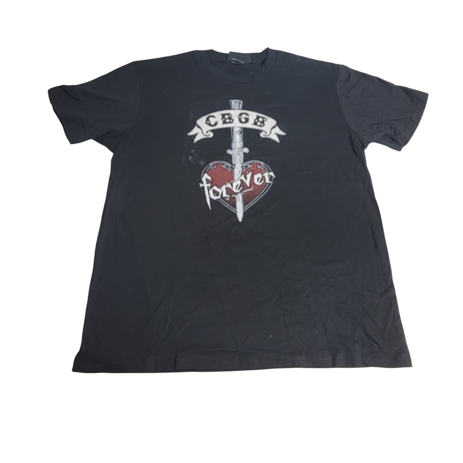 CBGB OMFUG Forever Heart Dagger Graphic T-Shirt Black Mens Large Made in USA